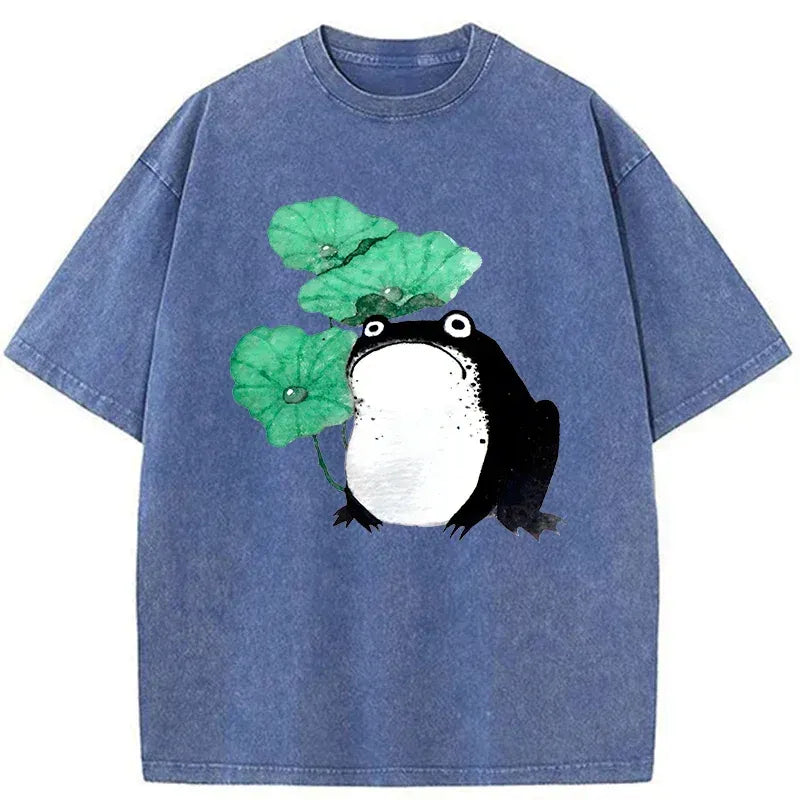 Kyoto-Lion Lotus Leaf And Frog Washed T-Shirt