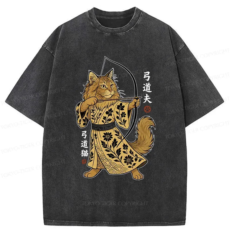 Kyoto-Lion Archery Cat Washed T-Shirt