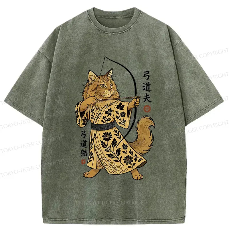 Kyoto-Lion Archery Cat Washed T-Shirt