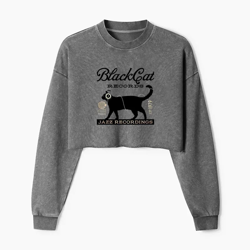 Kyoto-Lion Black Cat Japan Washed Crop Sweatshirt