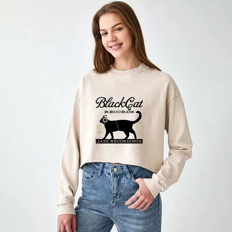 Vintage Kyoto black cat streetwear sweatshirt