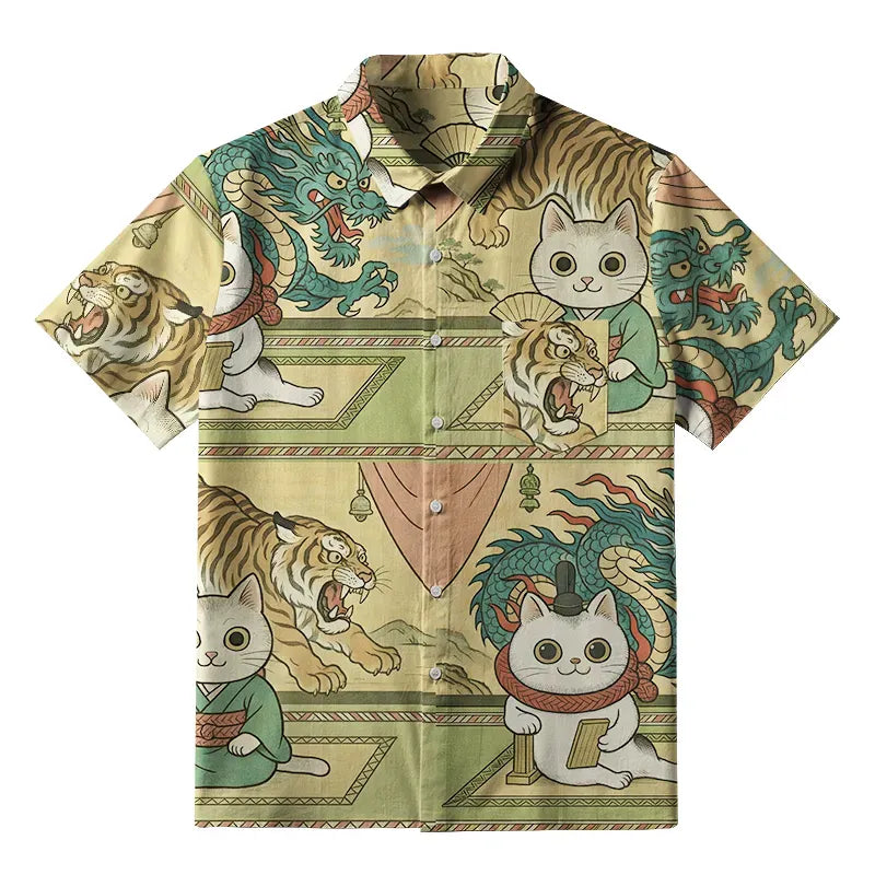 Japanese traditional cat button up shirt