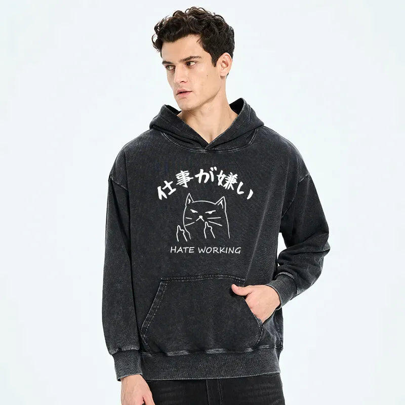 Japanese Vintage Cat Hoodie for Streetwear