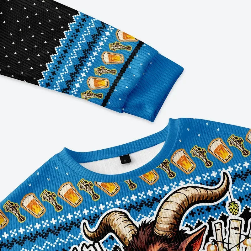 Kyoto-Lion Krampus Drinking Beer Christmas Ugly Sweatshirt