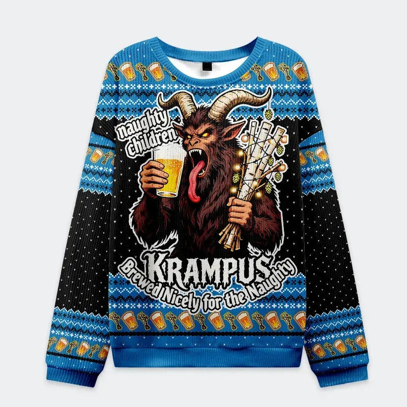 Kyoto-Lion Krampus Drinking Beer Christmas Ugly Sweatshirt