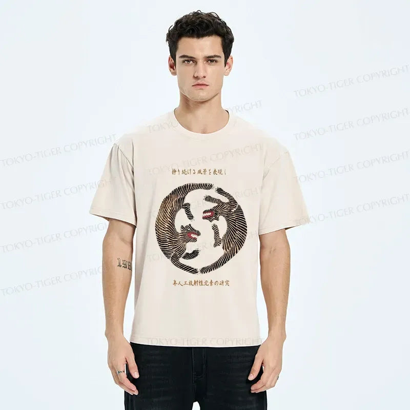 funny washed t shirt with two tigers