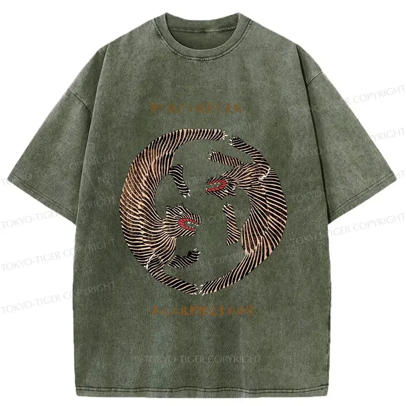 Kyoto-Lion Two Tigers Playing Funny Washed T-Shirt