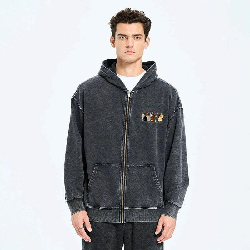Kyoto-Lion A Flock Of Christmas Chickens Washed Zip Hoodie