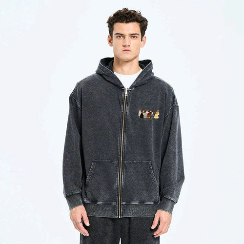 Kyoto-Lion A Flock Of Christmas Chickens Washed Zip Hoodie