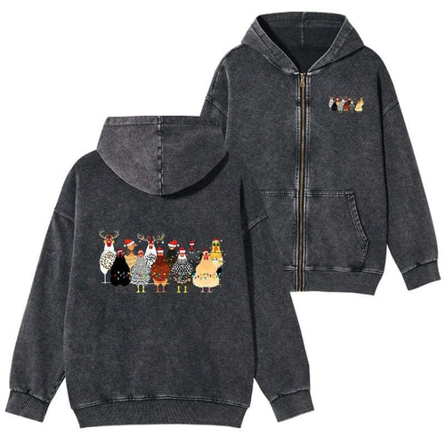 Christmas Chickens Zip Hoodie for Everyday Wear