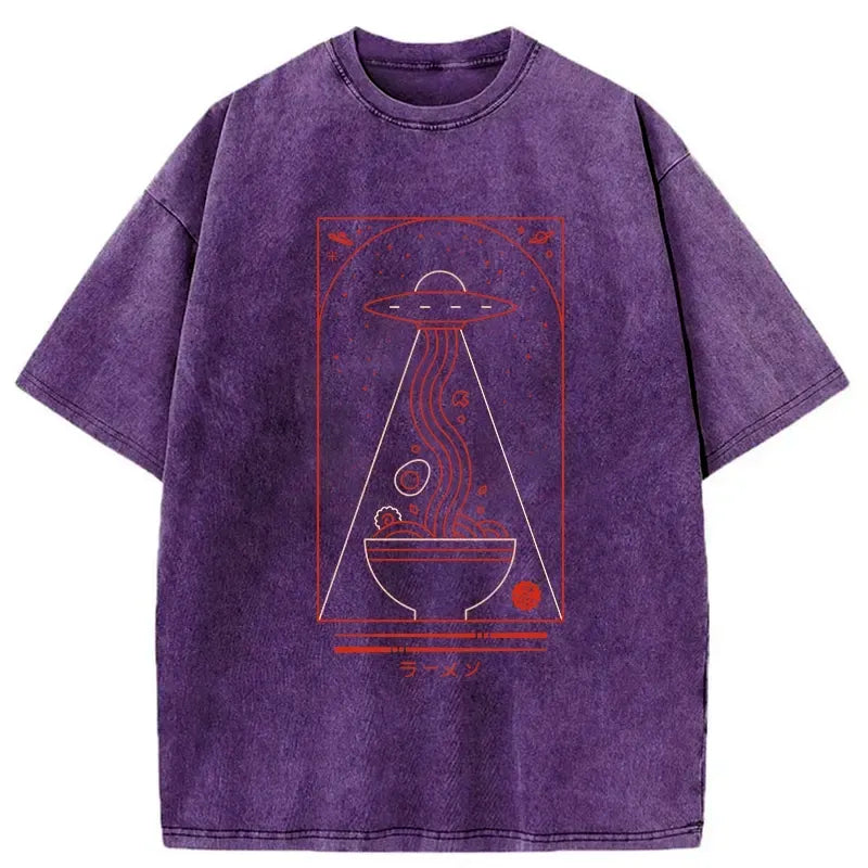 Kyoto-Lion Funny UFO Ramen Washed T-Shirt