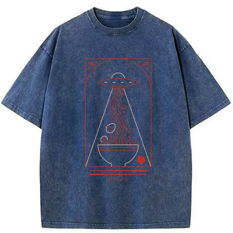 Kyoto-Lion Funny UFO Ramen Washed T-Shirt