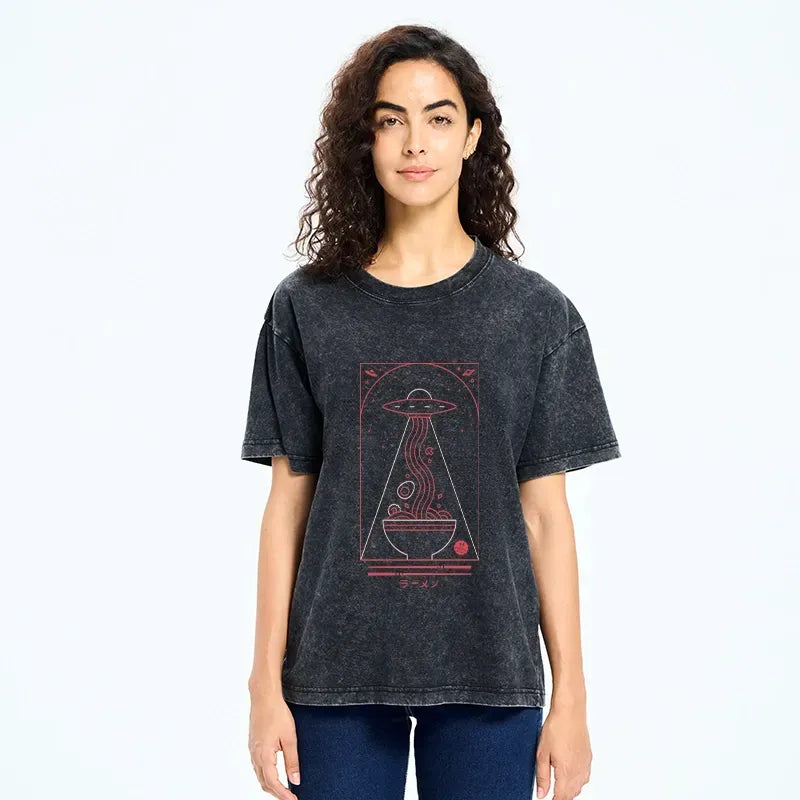 Kyoto-Lion Funny UFO Ramen Washed T-Shirt