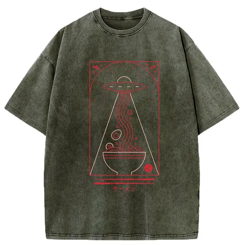 funny ufo ramen washed t-shirt