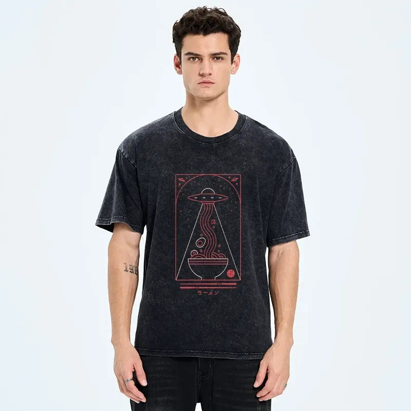 Kyoto-Lion Funny UFO Ramen Washed T-Shirt