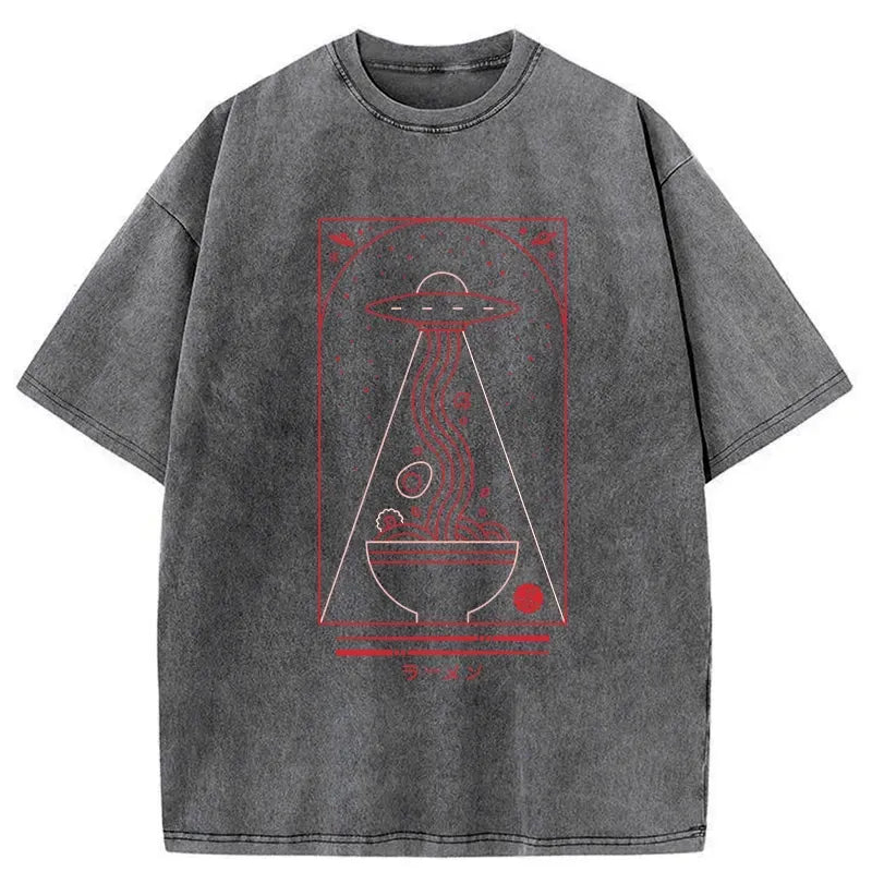 funny ufo ramen washed t-shirt