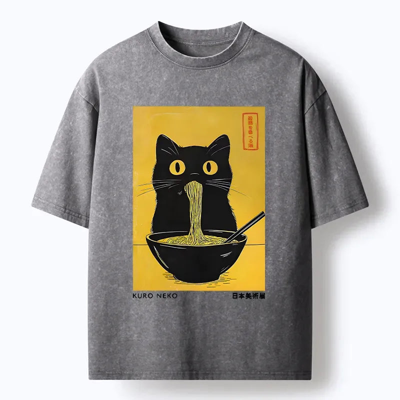 Japanese Black Cat Ramen T-Shirt