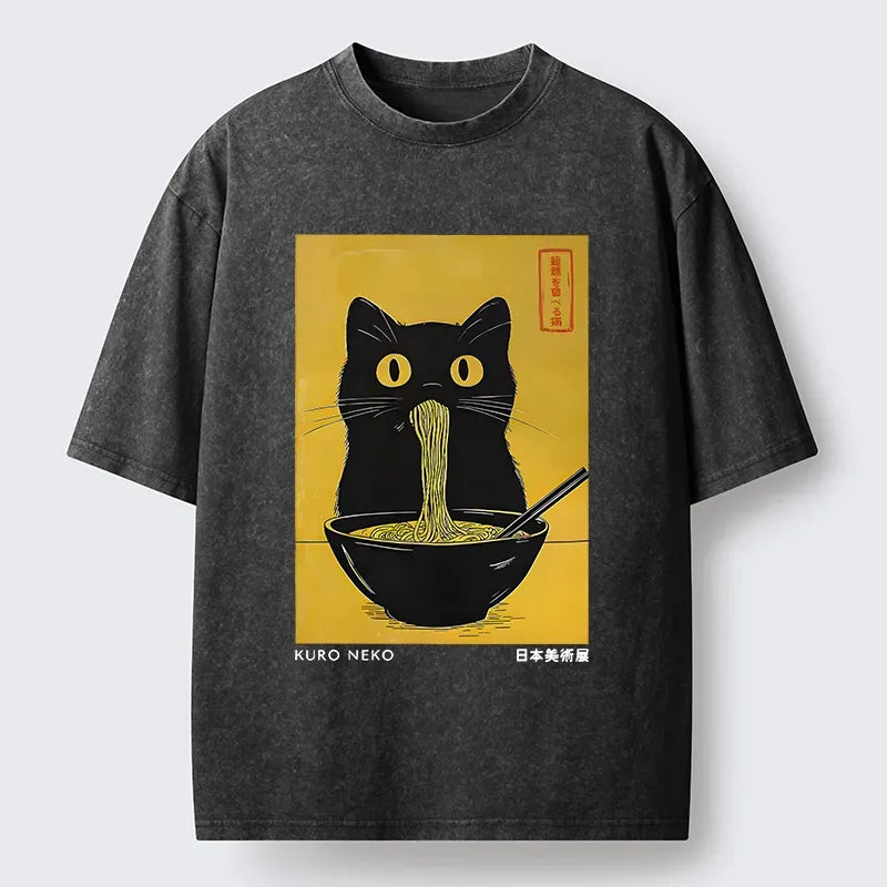 Washed Vintage Cat T-Shirt for Daily Wear