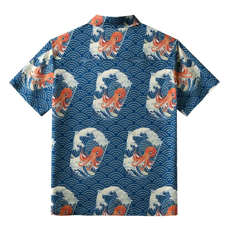 Japanese octopus button-up shirt for summer