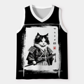 Kyoto-Lion Sumi-e Bamboo Samurai Cat Mesh Tank Top