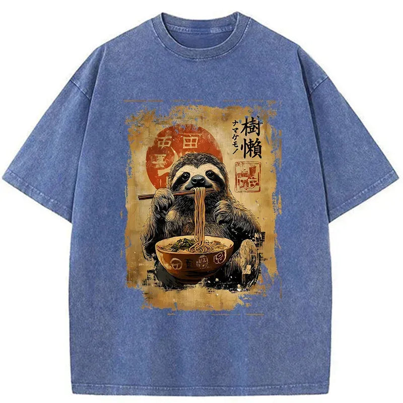 Kyoto-Lion Sloth Eating Ramen Washed T-Shirt