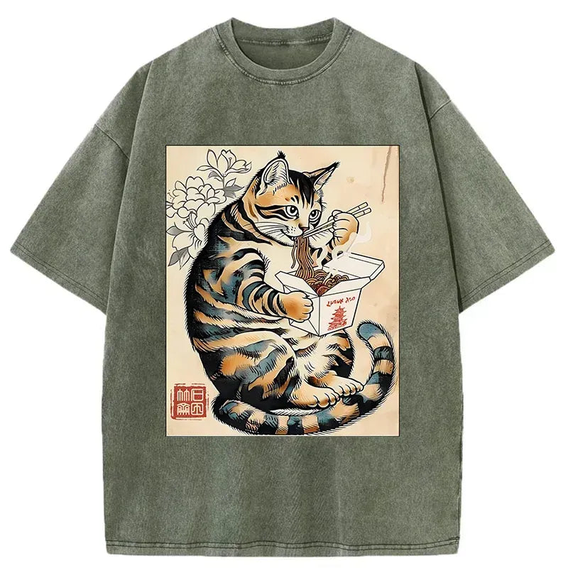 Cat Eating Takeout Tee Gift Idea