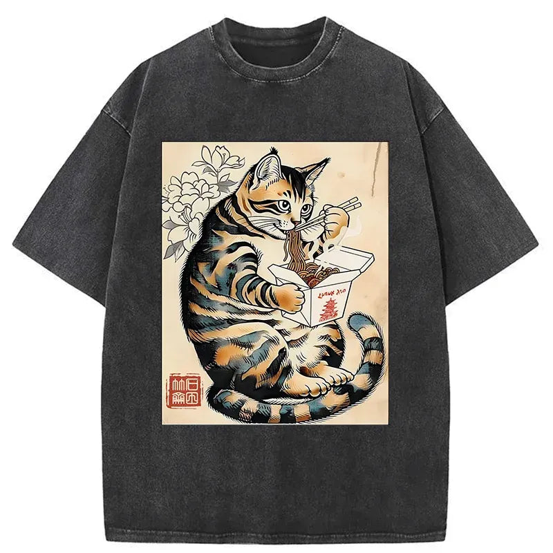 Japanese Vintage Cat T-Shirt for Daily Wear