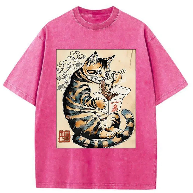Japanese Vintage Cat T-Shirt for Daily Wear