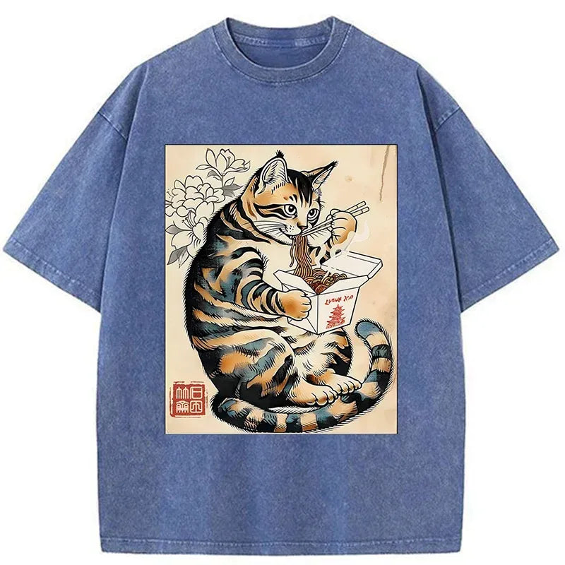 Japanese Vintage Cat T-Shirt for Daily Wear