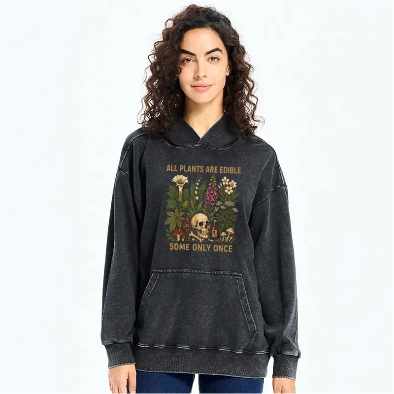 Kyoto-Lion Edible Plants Some Only Once Joke Washed Hoodie