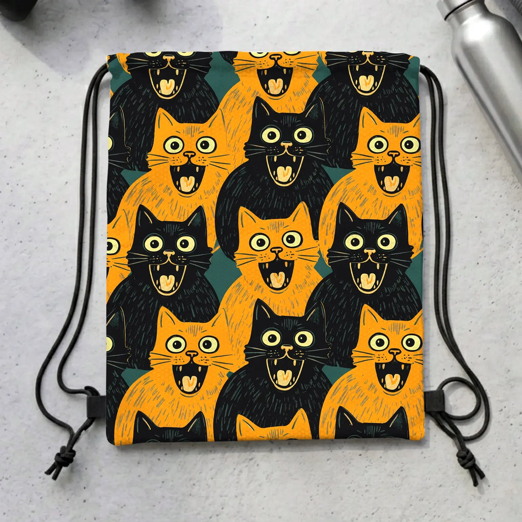 Kyoto-Lion Yellow Cat And Black Cat Drawstring Backpack