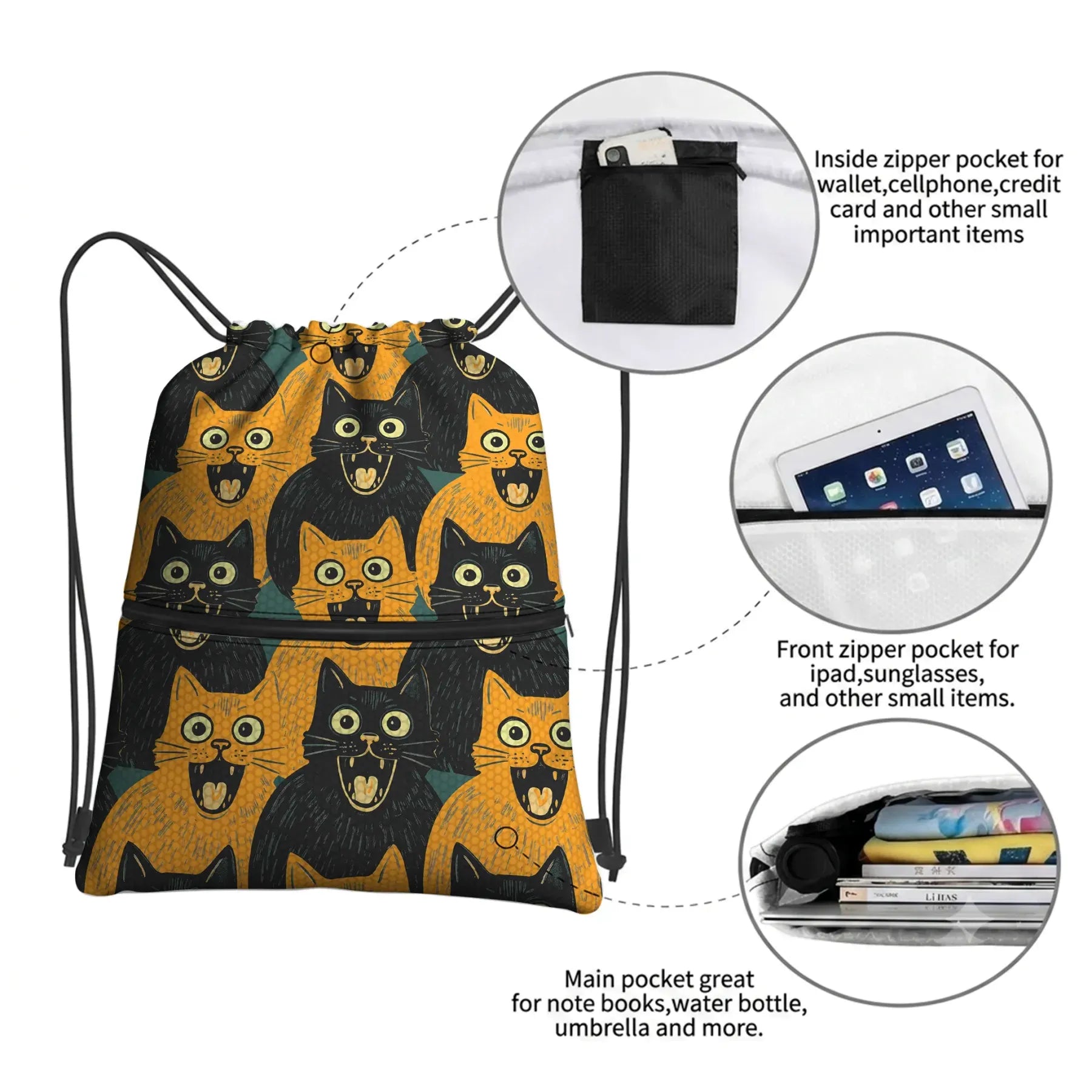 Japanese Cat Drawstring Backpack for Travel