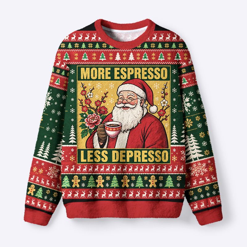 Kyoto-Lion Funny Santa Coffee Meme Fuzzy Christmas Ugly Sweatshirt