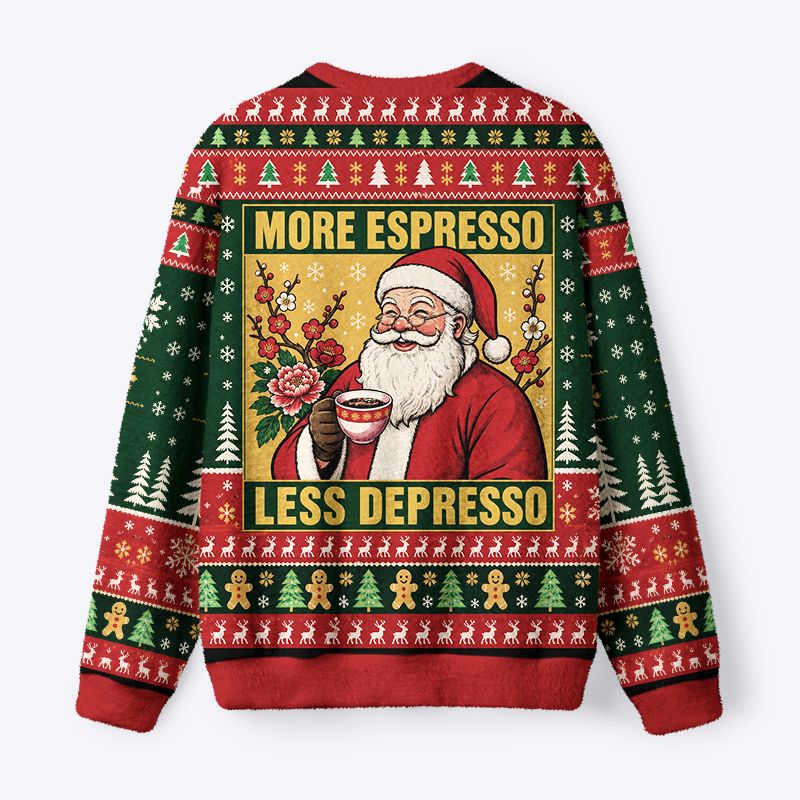 Kyoto-Lion Funny Santa Coffee Meme Fuzzy Christmas Ugly Sweatshirt