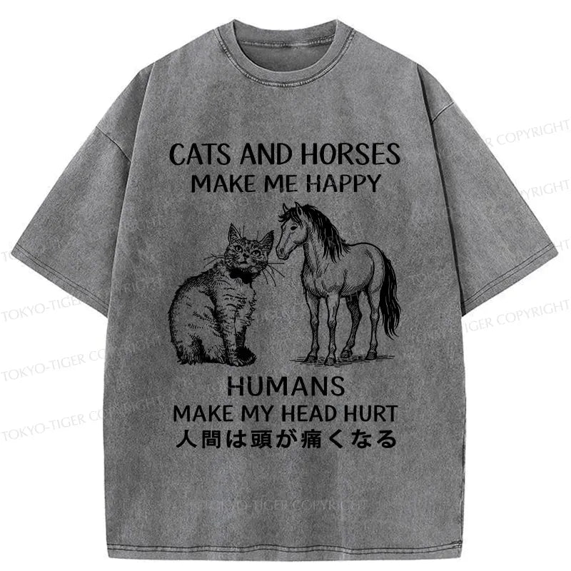 Japanese Vintage Cat Horse Tee for Everyday