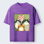 Funny Cat Washed T-Shirt for Daily Wear