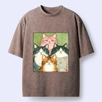 Funny Cat Washed T-Shirt for Daily Wear