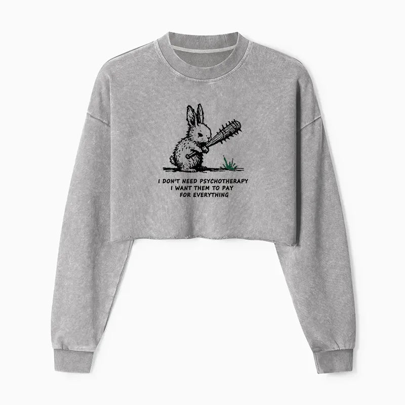 Kyoto-Lion Violent Rabbit Funny Washed Crop Sweatshirt