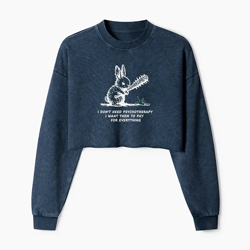 Funny Washed Crop Sweatshirt for Women