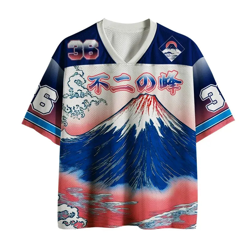 Ukiyoe Hokusai Mountain Mesh Jersey for Summer