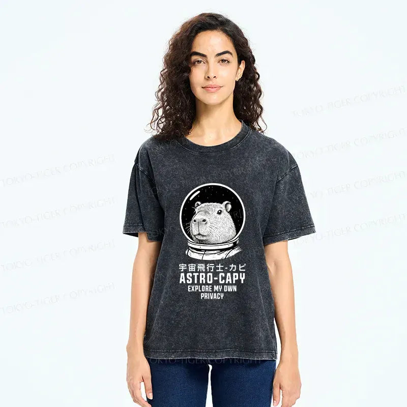 Japanese Capybara Washed T-Shirt for Everyday Wear