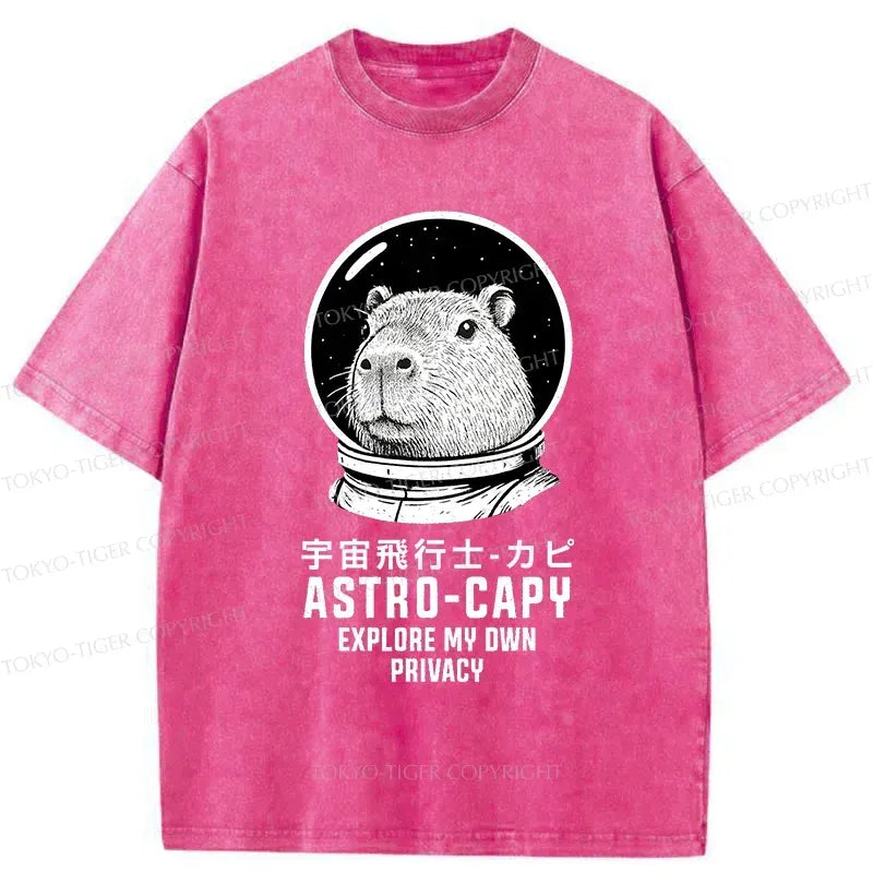 Kyoto-Lion Astronaut Capybara Washed T-Shirt