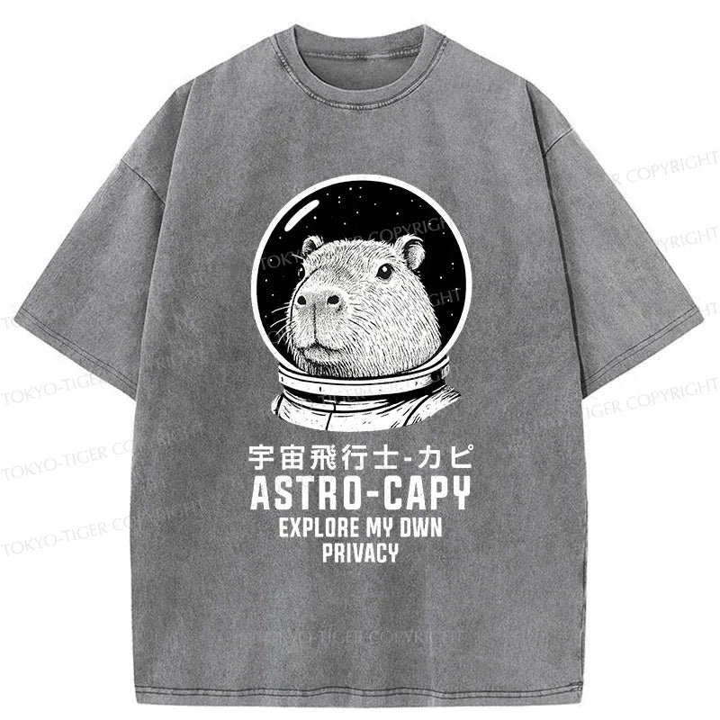Kyoto-Lion Astronaut Capybara Washed T-Shirt