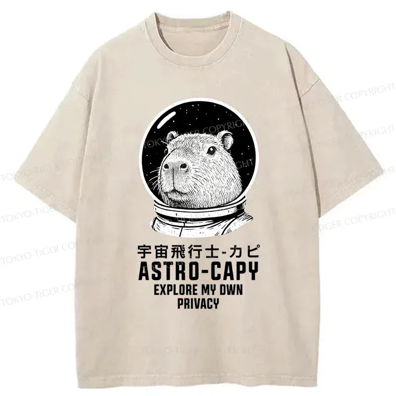 Trendy Astronaut Capybara Vintage Style Tee
