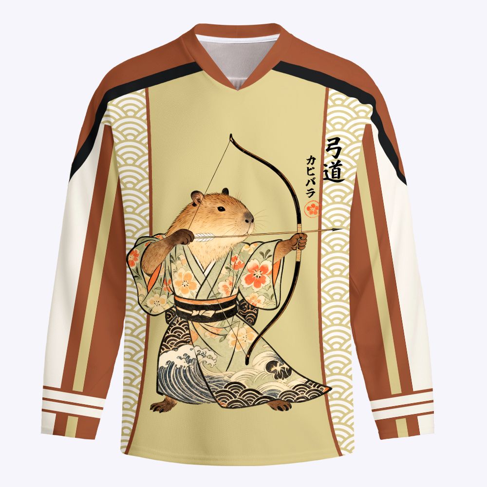 Kyoto-Lion Capybara Archery Long-Sleeve Hockey Jersey