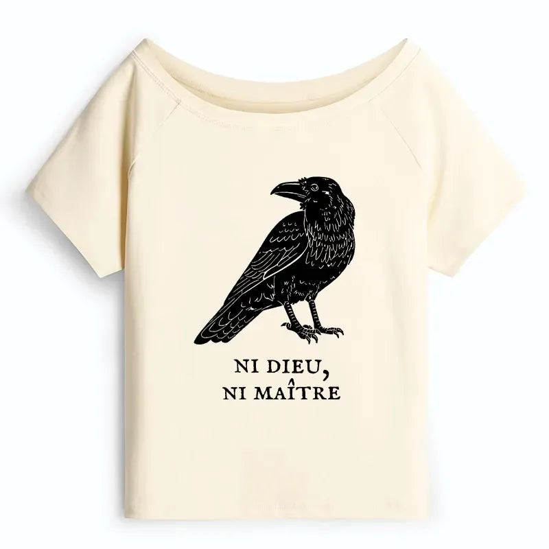 Japanese Crow Off Shoulder T-Shirt