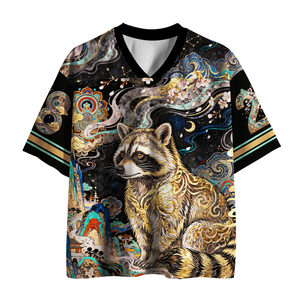 Kyoto-Lion Golden Filigree Raccoon Starry Oriental Landscape Mesh Jersey