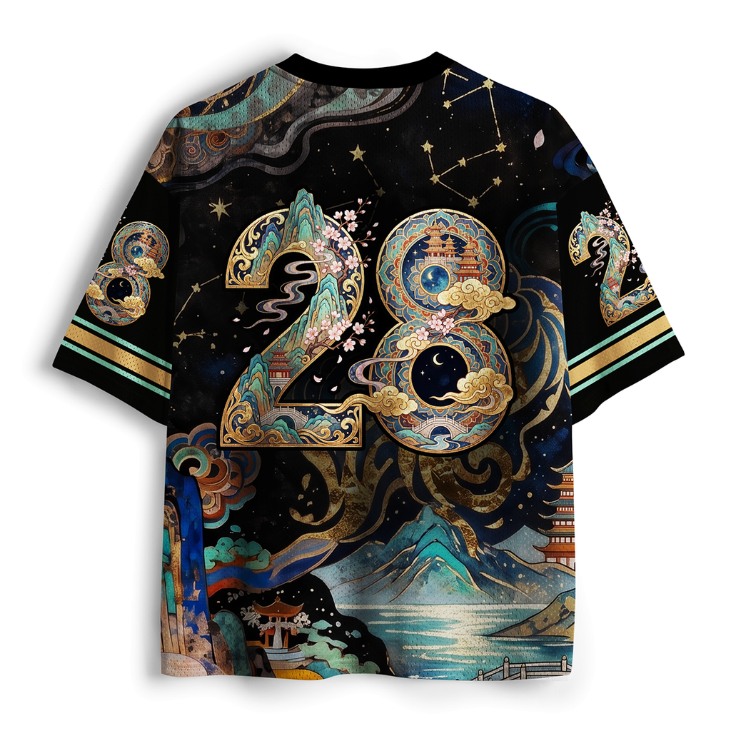 Oriental Landscape Mesh Jersey for Streetwear