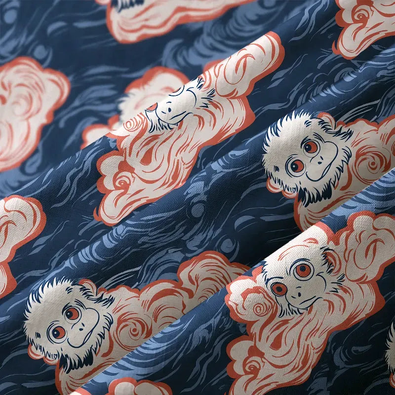 Kyoto-Lion Mischievous Monkeys In Clouds Button-up Shirt