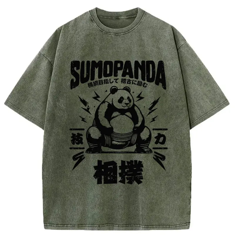 Kyoto-Lion Japanese Sumo Panda Washed T-Shirt